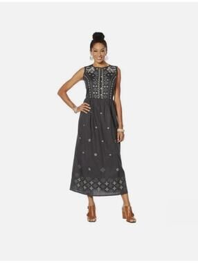 NWT LaBellum Hillary Scott Boho Embroidered Maxi Dress Gray XL